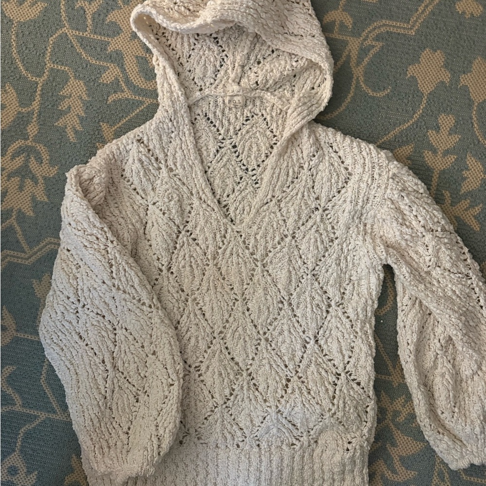 Pol Women's Cream Knit Sweater with Hood